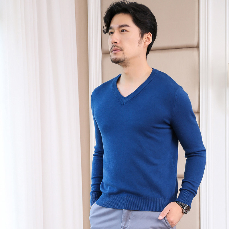 AUTUMN MENS V-NECK PULLOVER SWEATER LONG-SLEEVED BASE KNIT CASUAL UNDERWEAR WARM SWEATER BUSINESS MENSWEAR TREND