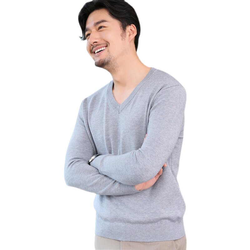 AUTUMN MENS V-NECK PULLOVER SWEATER LONG-SLEEVED BASE KNIT CASUAL UNDERWEAR WARM SWEATER BUSINESS MENSWEAR TREND