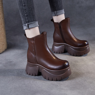 头层牛皮马丁靴女小个子10cm内增高跟厚底2025新款 冬英伦风短靴子