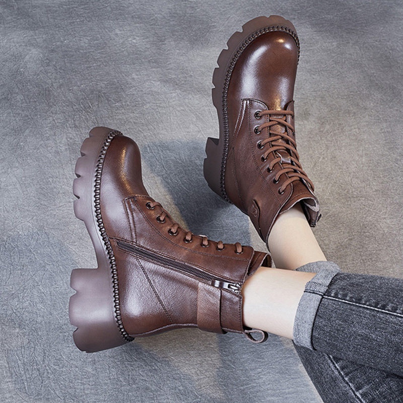 加绒加厚皮靴小个子增高马丁靴女