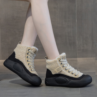 高帮女鞋 羊毛雪地靴女时尚 加绒加厚保暖软底棉鞋 冬季 洋气2025新款
