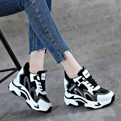 黑色黑色老爹鞋女内增高潮小个子