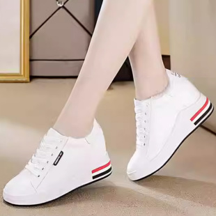 休闲运动鞋 内增高小白鞋 皮质厚底系带坡跟旅游鞋 春秋季 女2025新款