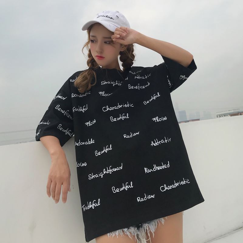 ins的上衣恤女夏宽松搭学生版复古港味ch短袖
