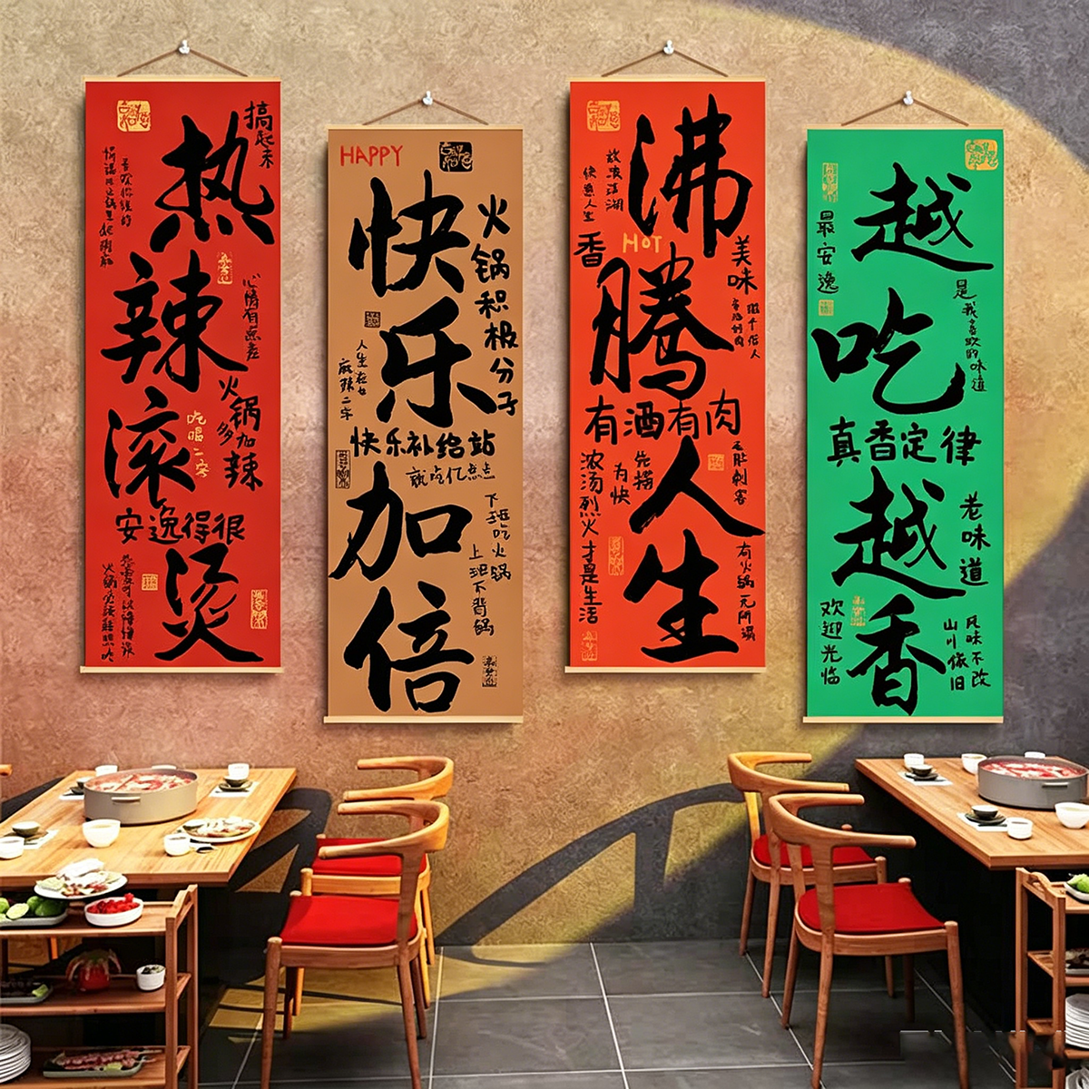 火锅店墙面装饰挂布麻辣烫串串店市井风创意海报砂锅氛围布置壁画