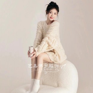 影楼新款 纯欲慵懒风麻花针织镂空宽松毛衣个人艺术主题摄影服 法式