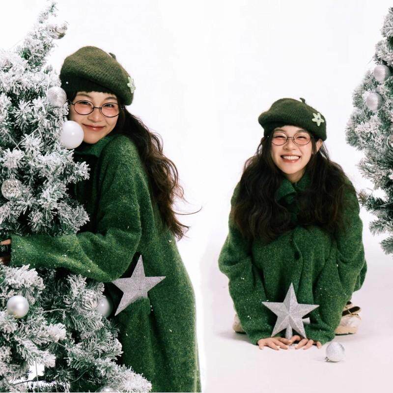 影楼圣诞节主题新款少女拍照写真服装慵懒清新艺术照氛围摄影毛衣