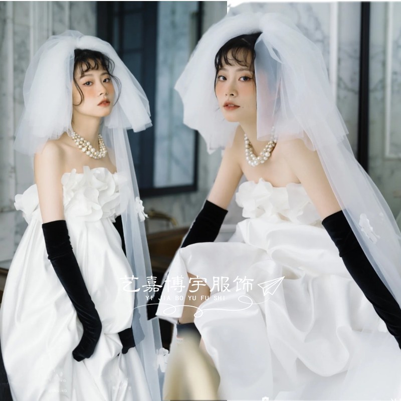 法式复古缎面新娘婚纱礼服晨袍