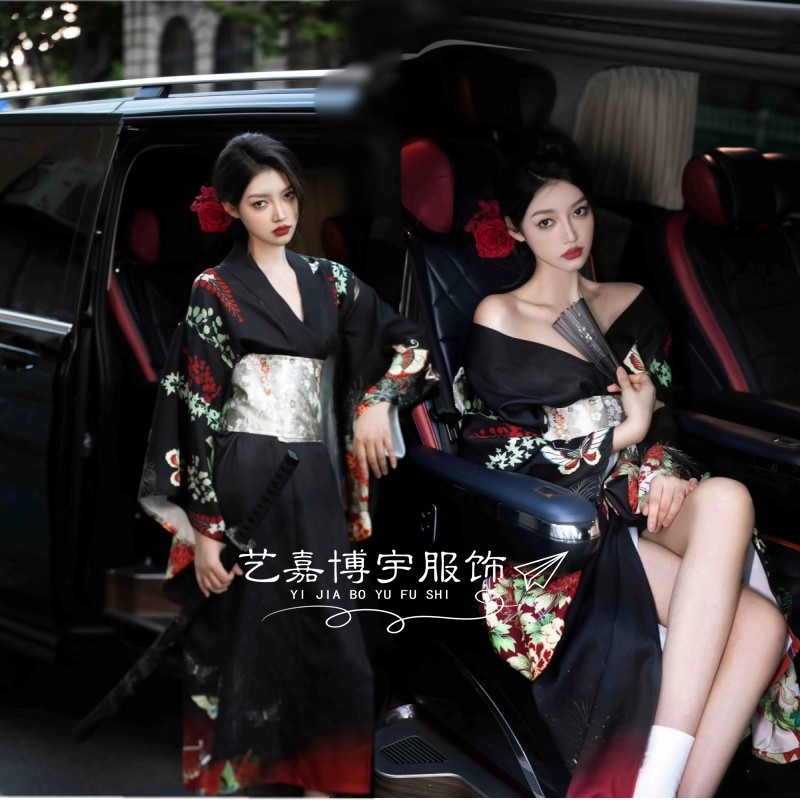 影楼新款日式黑道千金和服写真旅拍摄影写真服装改良传统浴衣套装