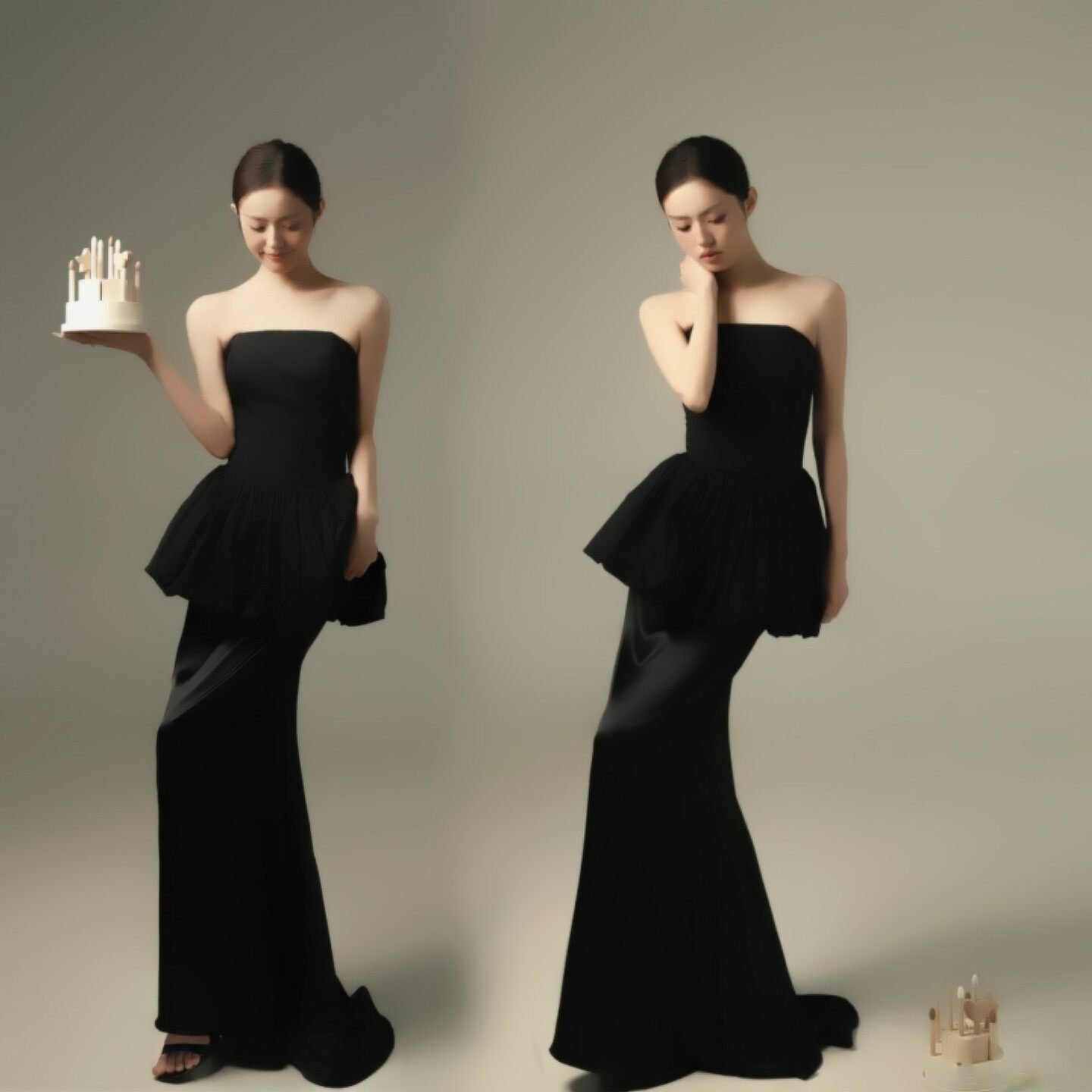 影楼新款甜美韩系画报生日抹胸黑色礼服半身裙肖像主题写真艺术照