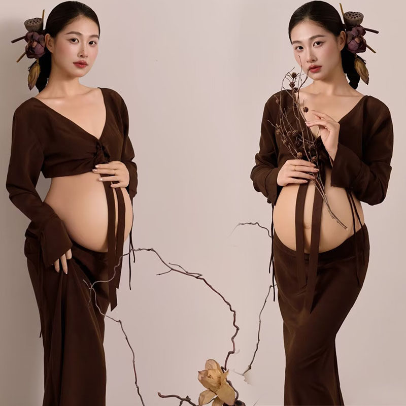 影楼新款孕妇照法式居家氛围感简约风高级艺术大肚写真照摄影服装