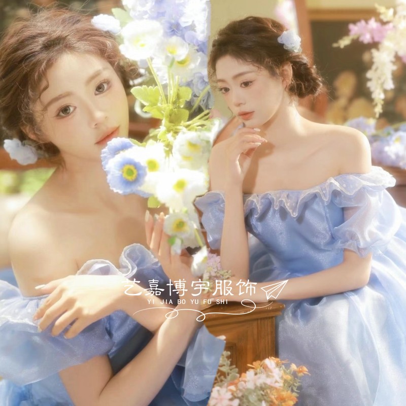 法式蓝色礼服艺术照摄影婚纱
