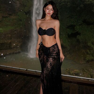 蕾丝透视性感辣妹分体长裙比基尼