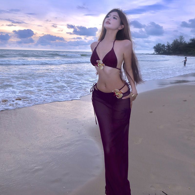 性感度假风比基尼三件套女士分体