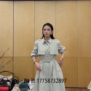 价私 系腰带绿色风衣外套女 2026早春新品 中长款