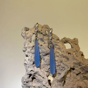 【海间涟漪】蓝色水滴鎏银耳钉复古耳坠小众高级新款开学季礼物女