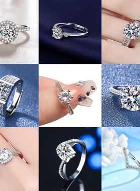 热卖高级感气质戒指女满钻小众活口八箭八心锆石铜镀白金色手饰品