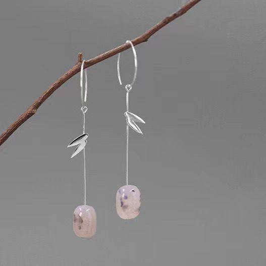 设计天然玛瑙竹隐耳环中式极简竹叶国风S925纯银文艺复古气质耳坠,饰品/流行首饰/时尚饰品新,耳环,淘宝优惠券,粉丝福利购,淘宝优惠卷