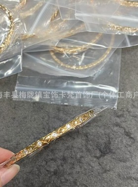 V金镀咪金 间钻菱形cnc精雕手镯 可单戴叠戴百搭气质手镯