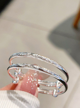 宝宝纯银手镯足银9999实心银镯子男女儿童龙凤福童镯婴儿满月