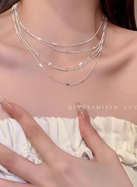 银色链条项链设计感小众锁骨链冷淡风高级感气质独特颈链配饰女