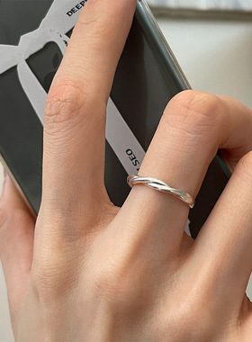 s925纯银麻花缠绕戒指女ins冷淡风小众极简设计感几何线条食指环