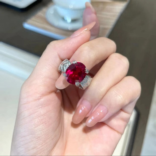 新款轻奢丘比特之箭拟真鸽血红宝石戒指气质百搭高碳钻红刚玉女戒