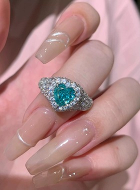 轻奢圣玛利亚海蓝宝色威尼斯海岸爱心戒指时尚百搭心形高碳钻女戒