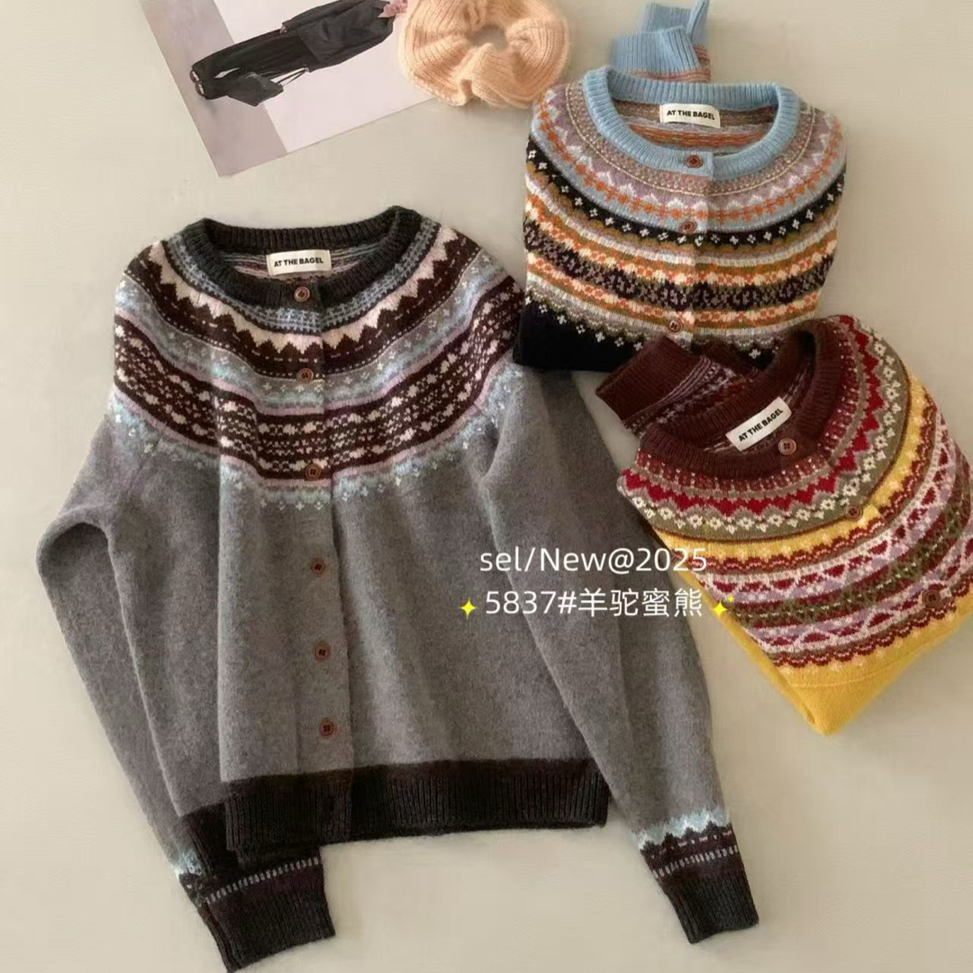 JCMM JANE 1212 ON羊驼密熊提花费尔岛开衫3367-5837