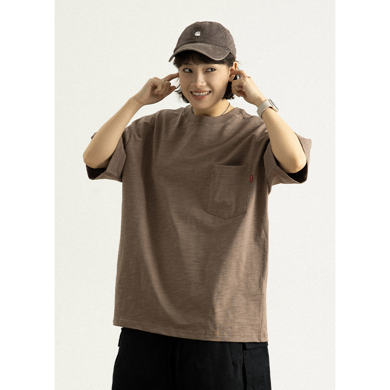 GoodNorth重磅270g竹节棉口袋短袖t恤日系男女款夏季宽松半袖体恤
