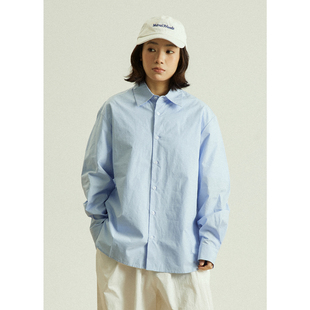 无性别宽松休闲衬衣 男女款 GoodNorth日系复古浅蓝色百搭长袖 衬衫