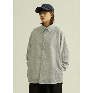 GoodNorth日系复古宽松侧插口袋设计条纹衬衫男女同款衬衣薄外套