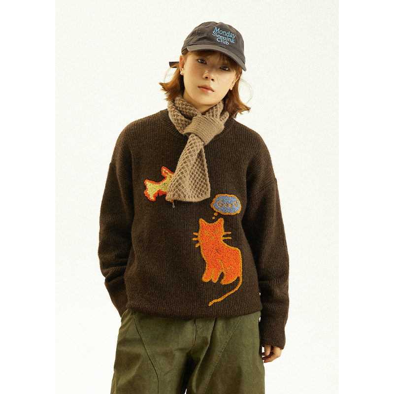 GoodNorth秋冬猫咪套头圆领毛衣