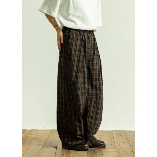 显瘦直筒阔腿裤 慵懒宽松长裤 男女款 GoodNorth日系复古格子休闲裤