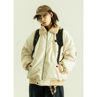 GoodNorth冬季羊羔毛翻领羽绒服男女同款白鸭绒加厚复古工装外套