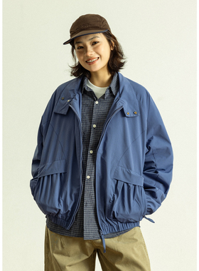GoodNorth早春克莱因蓝色工装立领外套男女同款宽松口袋休闲夹克