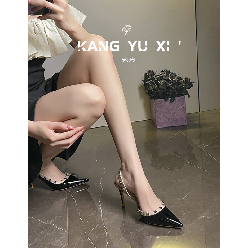 康羽兮丨绝美黑色漆皮高跟鞋女夏图片