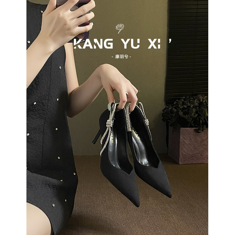 康羽兮丨绝美黑色尖头高跟鞋女图片