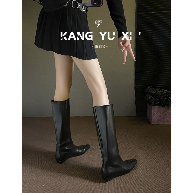 康羽兮丨绝美气质黑色高筒靴女秋图片