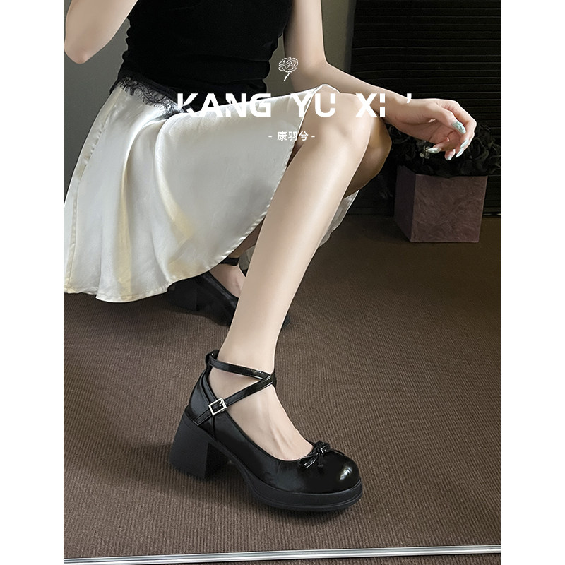 康羽兮丨黑色法式粗跟玛丽珍鞋女图片