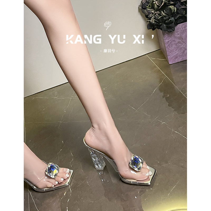 绝美透明水晶高跟凉鞋女夏季配裙子2026年新款露趾粗跟外穿凉拖鞋图片