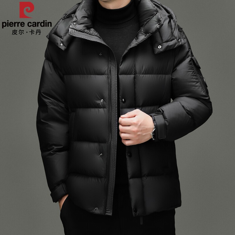 皮尔卡丹冬季新款男士加厚羽绒服白鸭绒中青年韩版休闲可卸帽外套