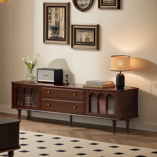 工厂直销美式 电视机柜 复古电视柜高脚地柜杨木客厅收纳储物柜法式