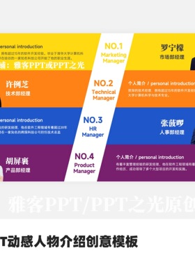 PPT彩色多动感多人物介绍