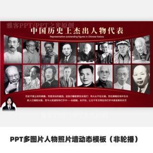 PPT多图片16张图片人物照片墙动态模板（图片无轮播效果）