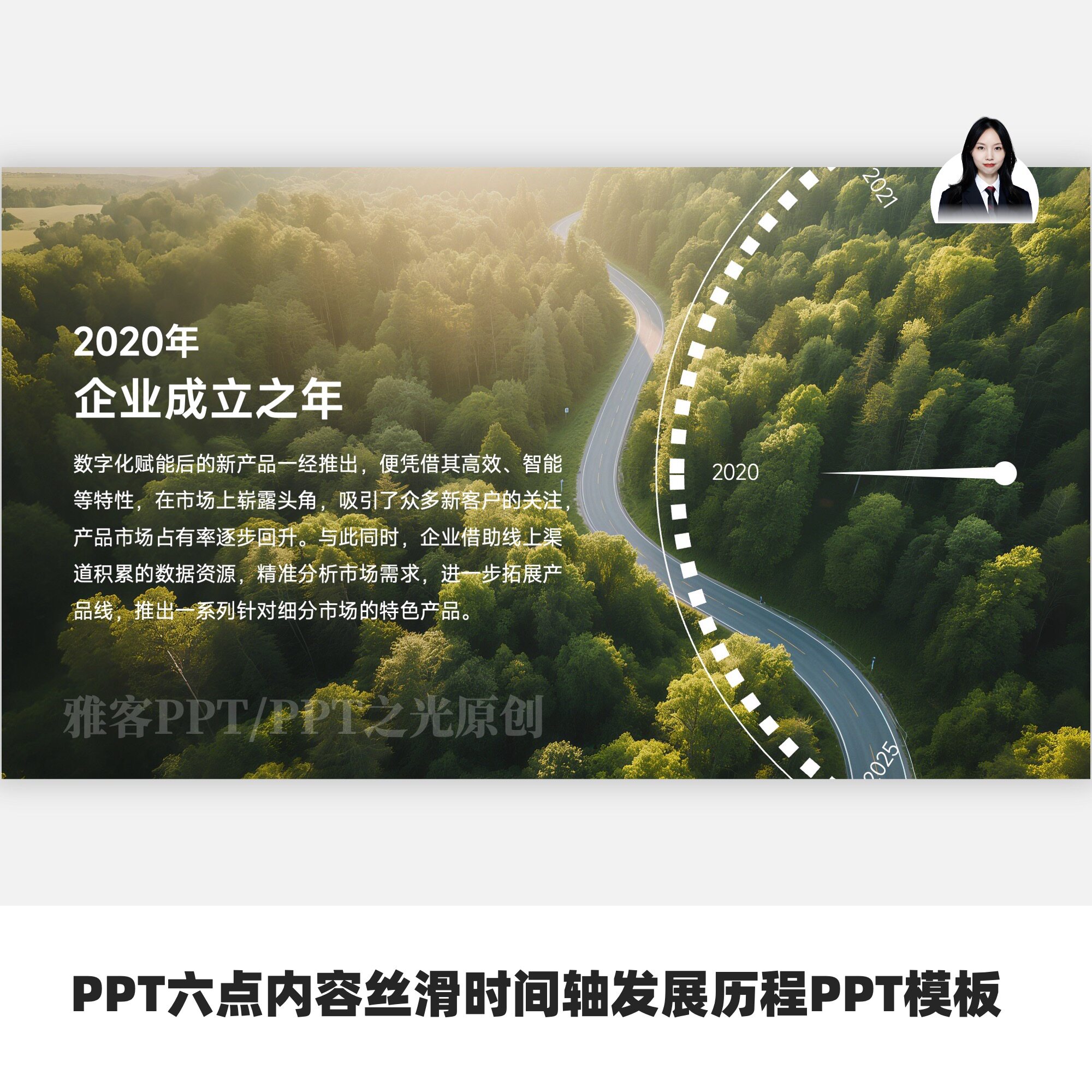 PPT六点内容丝滑时间轴发展历程PPT模板