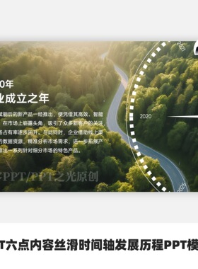 PPT六点内容丝滑时间轴发展历程PPT模板