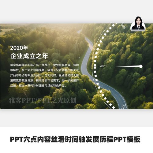 PPT六点内容丝滑时间轴发展历程PPT模板
