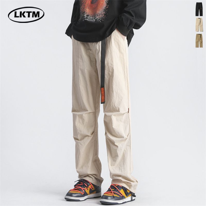 新款LKTM装#美式复古伞兵褶皱工装裤女潮牌宽松垂感休闲直筒裤子