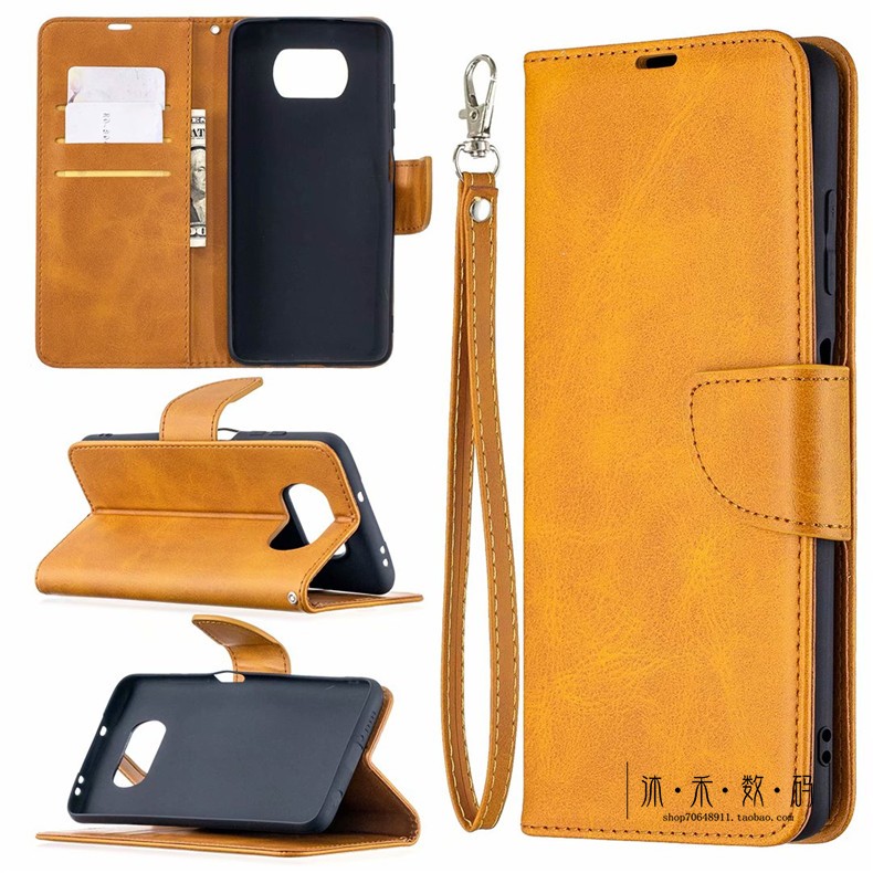 适用于小米poco x3 NFC手机壳纯色皮质保护套X3pro皮套翻盖式简约